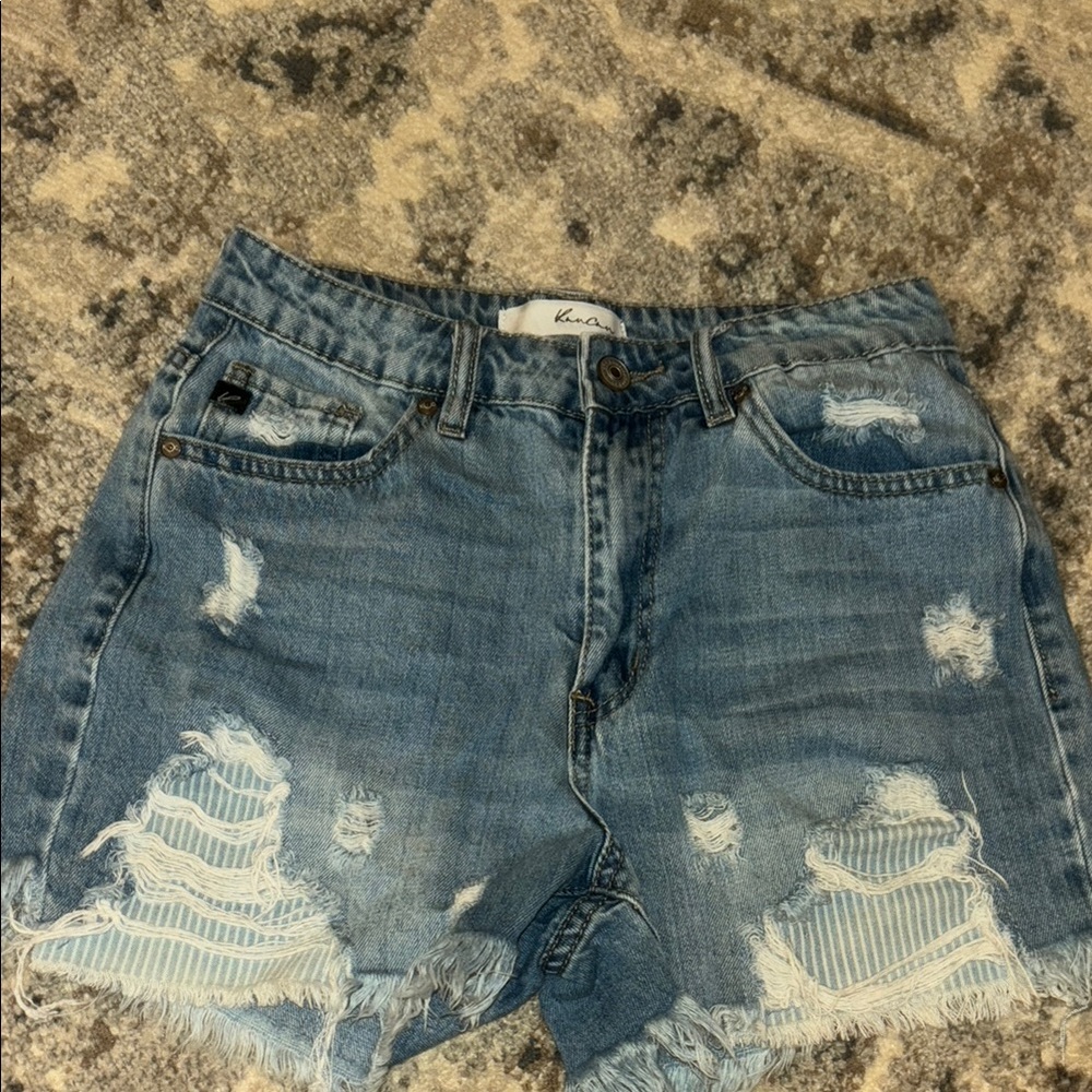 KanCan Distressed Blue Denim Shorts